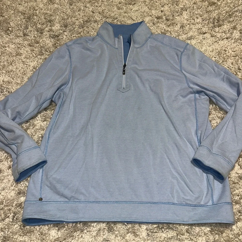 Tommy Bahama Mens Reversible Quarter Zip Pullover Blue Herringbone Marlin XL